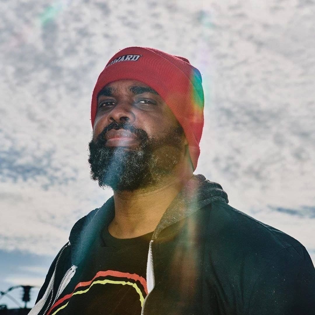 Tarik Moody, photographed outdoors against a bright winter sky